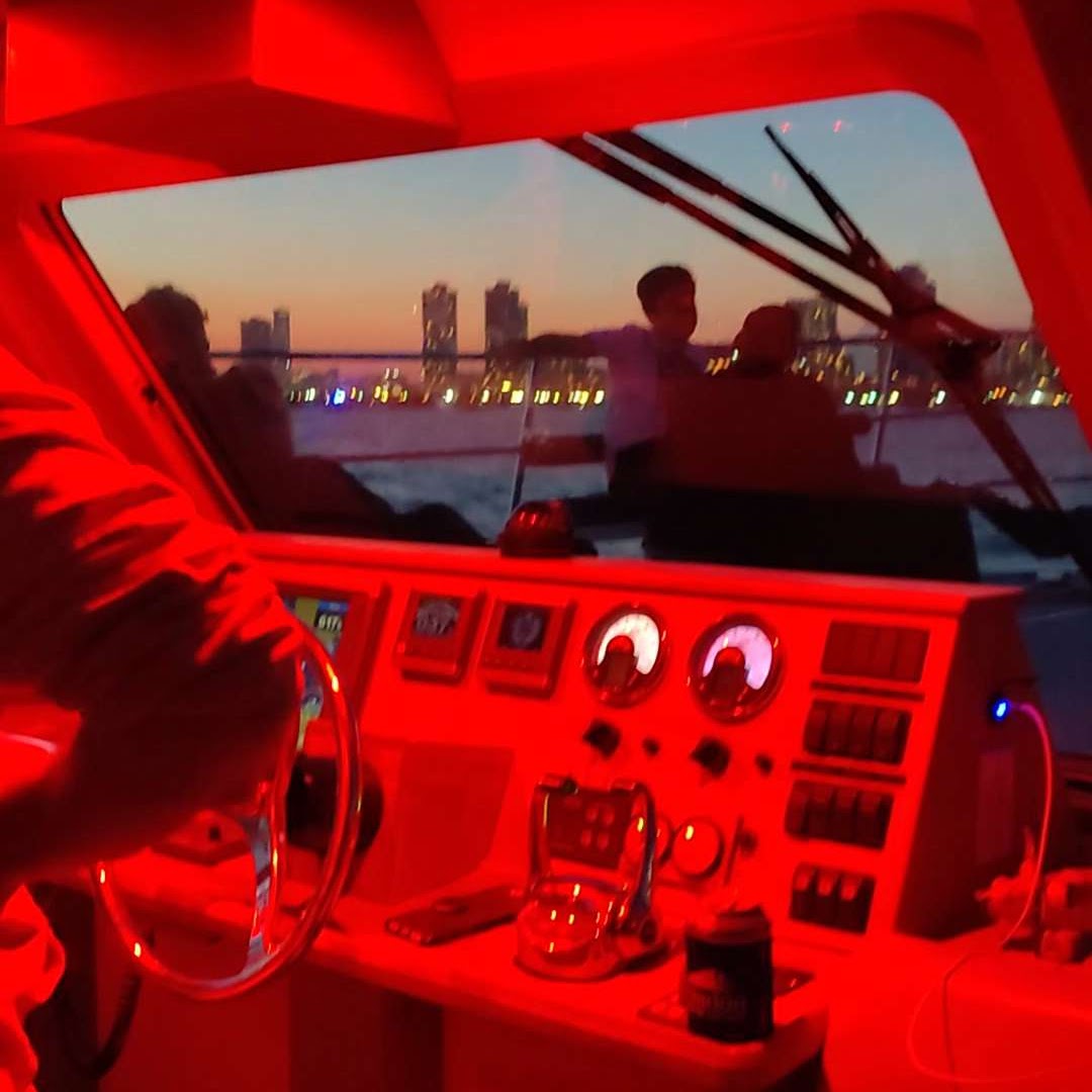 Red Lights in the Cockpit of a boat
